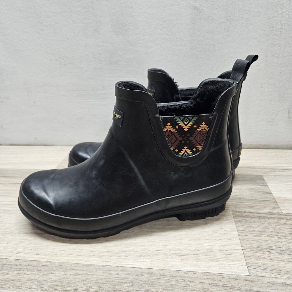 Pendelton Womens Black Sierra Sunset Rainboots Ankle Rubber Size 7 Fur Lined